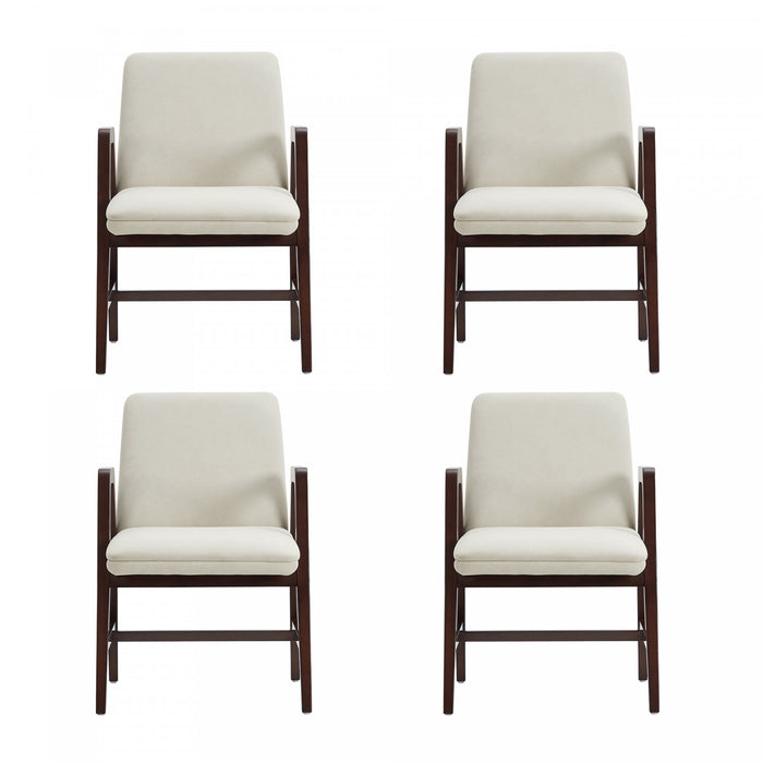 Stella Modern Velvet Wood Armchair in Cream - Set of 4