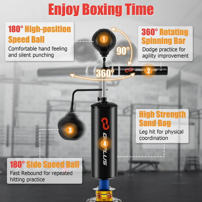 Goplus Boxing Speed Trainer Freestanding Fillable 360° Spinning Bar Adjustable Height