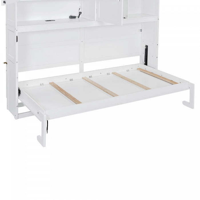Ethan Space-Saving Murphy Bed with Storage and Foldable Design,Twin Size,White Twin Bed