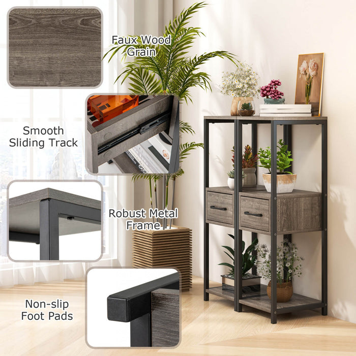Costway 2 Pack 3 Tier Tall Metal Plant Stand Indoor Plant Table With Drawer Anti-tipping Devices
