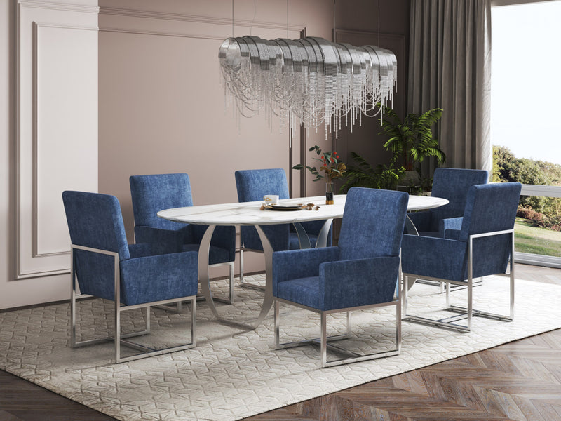 Element Modern Velvet Metal Dining Chair in Blue - Set of 2