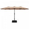 Costway 15FT Double-Sided Twin Patio Umbrella Outdoor Market W/ Crank & Base Coffee