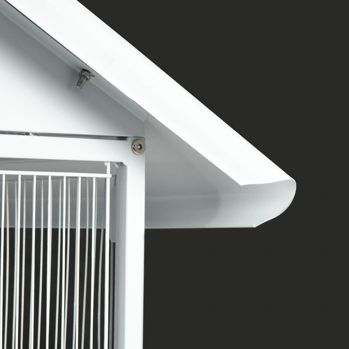 Pawhut Wrought Metal Bird Cage Feeder With Rolling Stand Perches Food Containers Doors Wheels 67\" H, White