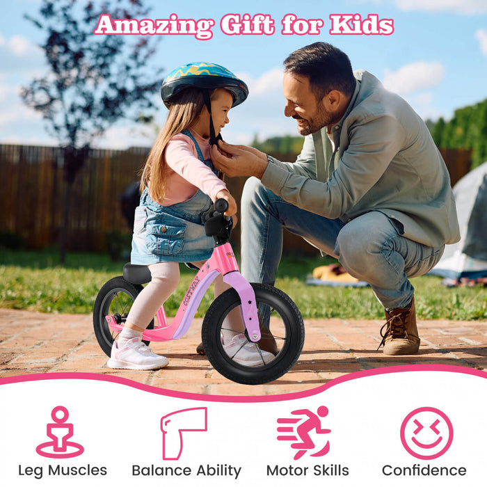 Costway 12 Inch Magnesium Toddler Balance Bike No Pedal Training Toddler Balance Bike Pink
