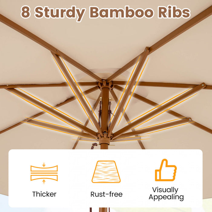 Costway 9 FT Patio Umbrella with Adjustable Height Rope Pulley Lift Vented Top 8 Sturdy Ribs Beige