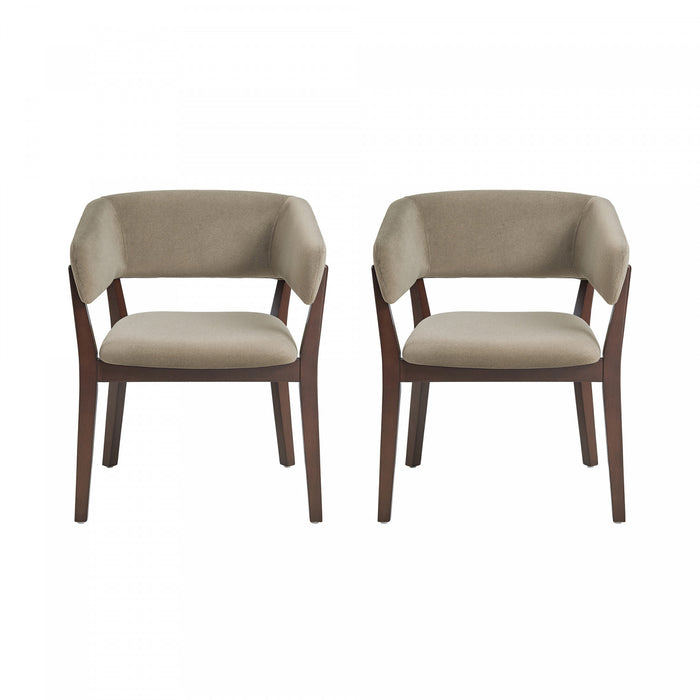 Blake Modern Faux Mohair Wood Armchair in Linen - Set of 2 Dining Chair