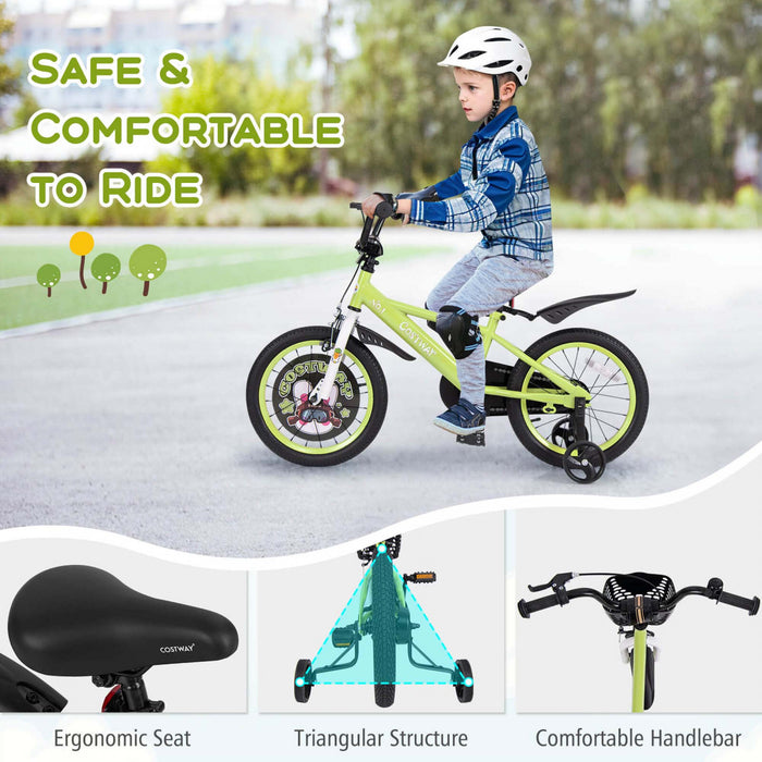 Costway 16\" Kid's Bike For 4-7 With Height-adjustable Handlebar & Saddle Handbrake Green