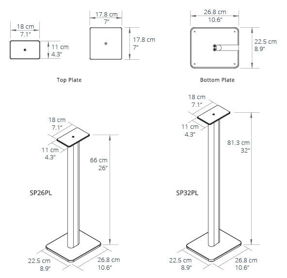 Kanto SP26PL 26\" Bookshelf Speaker Swiveling Floor Stands - Pair, Black