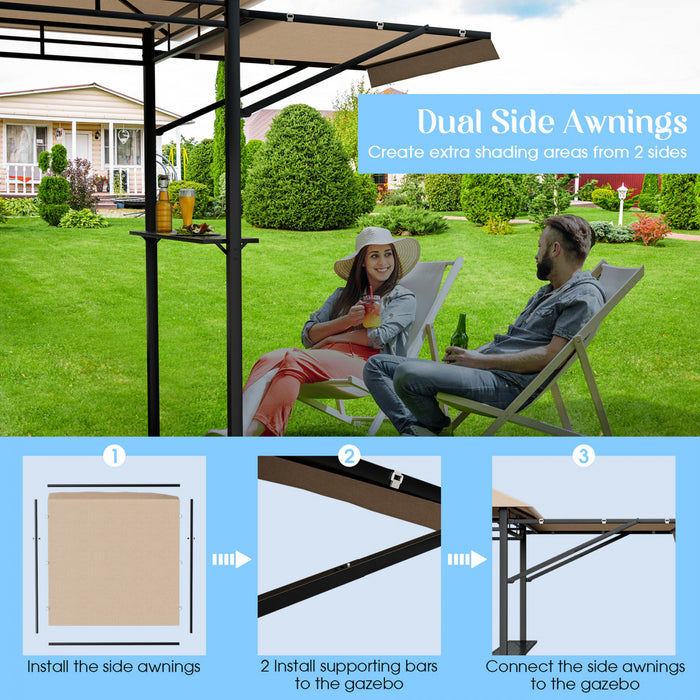 13.5' X 4' Patio Bbq Grill Gazebo Side Awnings Shelves 2-tier Canopy Outdoor