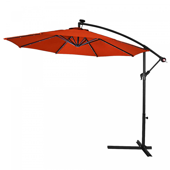 Costway 10' Hanging Solar LED Umbrella Patio Sun Shade Offset Market W/Base Orange