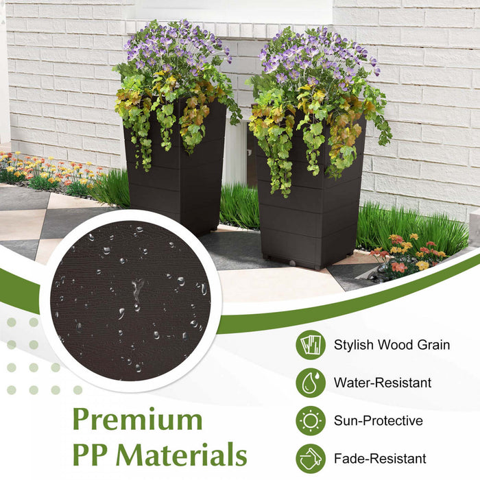 Costway 23\" Tall Planter Set Of 2 For Indoor/ Outdoor Use Large Self-watering Plant Pot Brown