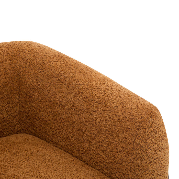 Tuxor Modern Upholstered Boucle Arm Chair with Tuxedo Design, Caramel, Walnut
