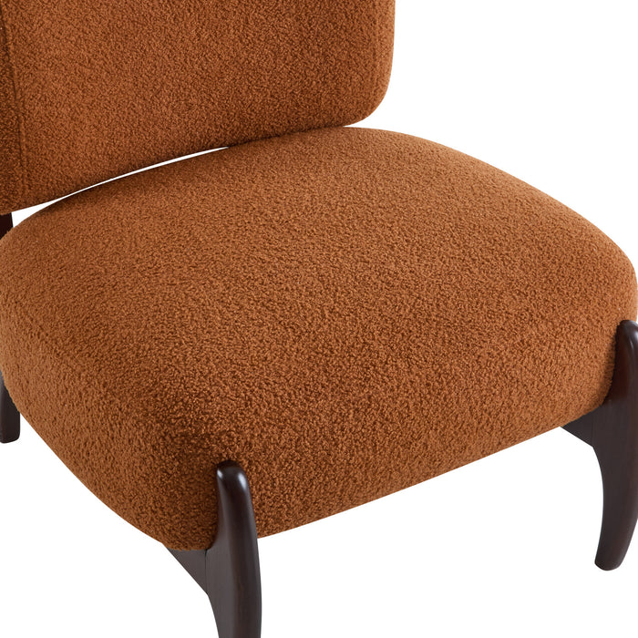 Coco Modern Boucle Lounge Chair with Solid Wood Frame, Orange
