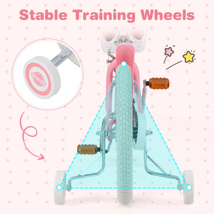 Costway 18\" Kids Bike Toddler Bicycle Withtraining Wheel Kickstand For 4-8 Years Old Girl Red