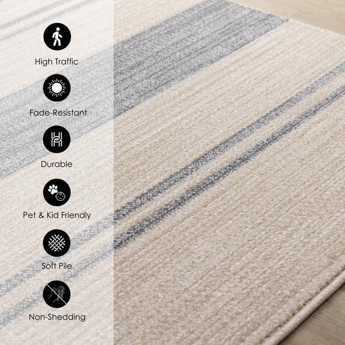 Covington Beige Grey Striped Design Rug, 5'3\" x 7'7\" Indoor Area Rug