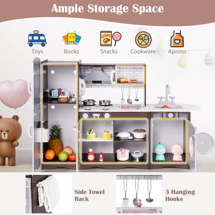Costway Kids Kitchen Playset With Realistic Lights & Sounds Ice Maker Stoves Sink Oven