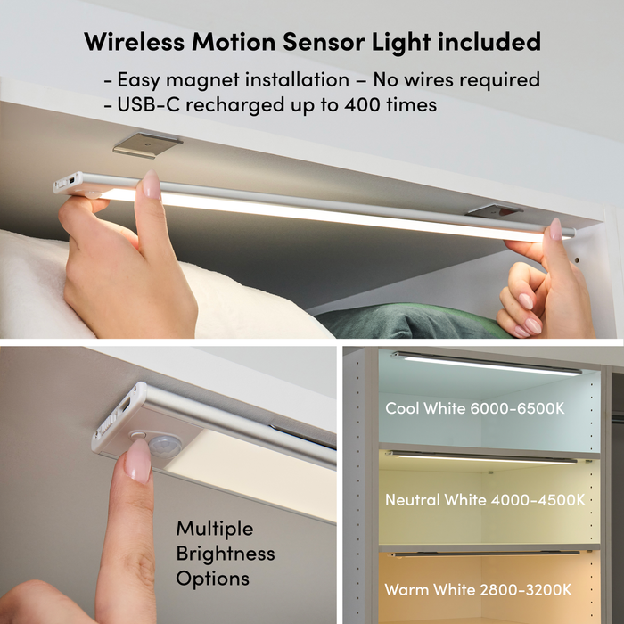 Bestar Florence 35\" Modular Reach-In/Walk-In Closet System with LED Light and Storage - White