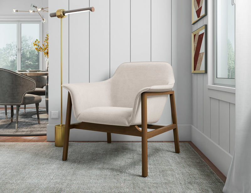 Manhattan Comfort Miller Linen Weave Accent Chair - Cream & Walnut