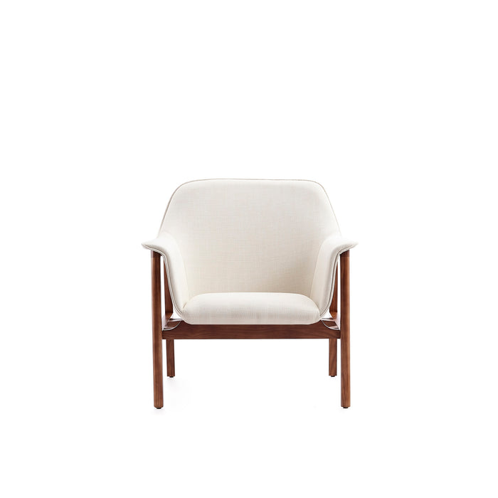 Manhattan Comfort Miller Linen Weave Accent Chair - Cream & Walnut
