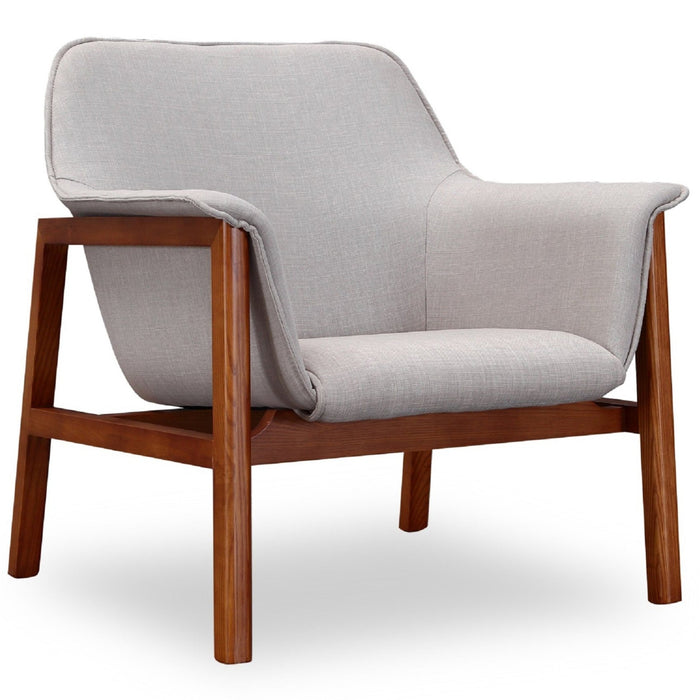 Manhattan Comfort Miller Linen Weave Accent Chair - Grey & Walnut