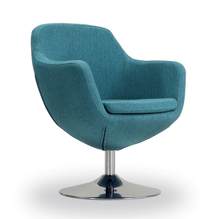 Manhattan Comfort Caisson Polished Chrome Twill Swivel Accent Chair - Blue