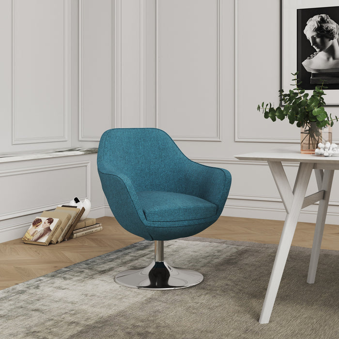 Manhattan Comfort Caisson Polished Chrome Twill Swivel Accent Chair - Blue