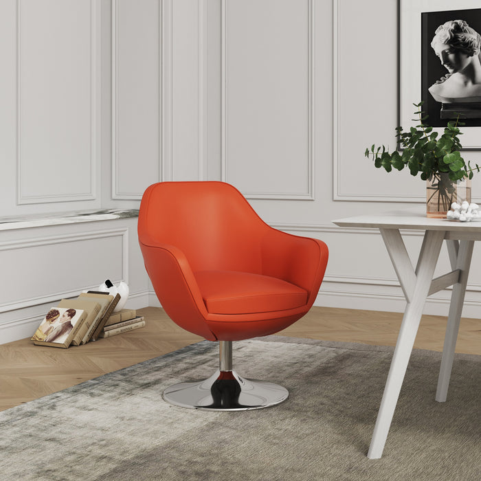Manhattan Comfort Caisson Polished Chrome Faux Leather Swivel Accent Chair - Orange