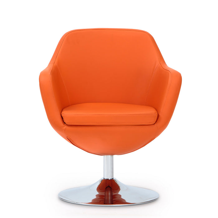 Manhattan Comfort Caisson Polished Chrome Faux Leather Swivel Accent Chair - Orange