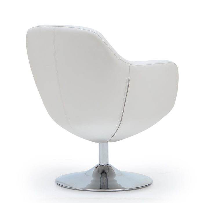 Manhattan Comfort Caisson Polished Chrome Faux Leather Swivel Accent Chair - White