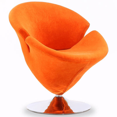 Manhattan Comfort Tulip Polished Chrome Velvet Swivel Accent Chair - Orange|Fauteuil d’appoint pivotant Tulip de Manhattan Comfort en chrome poli et en velours - orange
