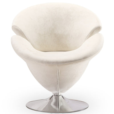 Manhattan Comfort Tulip Polished Chrome Velvet Swivel Accent Chair - White|Chaise d’appoint pivotante Tulip de Manhattan Comfort en chrome poli et en velours - blanche