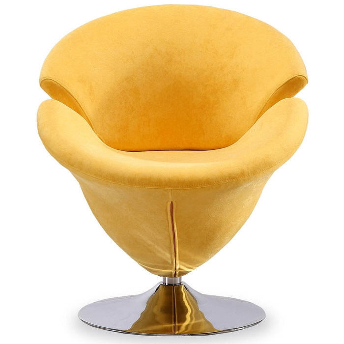 Manhattan Comfort Tulip Polished Chrome Velvet Swivel Accent Chair - Yellow