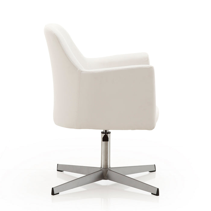 Manhattan Comfort Pelo Polished Chrome Faux Leather Adjustable Height Swivel Accent Chair - White