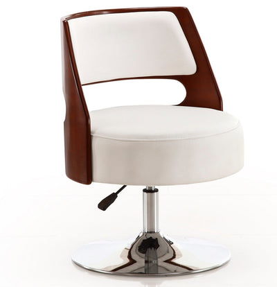Manhattan Comfort Salon Polished Chrome Faux Leather Adjustable Height Swivel Accent Chair - White|Chaise d’appoint pivotante Salon de Manhattan Comfort à hauteur réglable en chrome poli et en similicuir - blanche