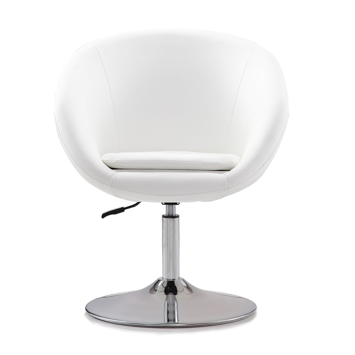 Manhattan Comfort Hopper Polished Chrome Faux Leather Adjustable Height Accent Chair - White