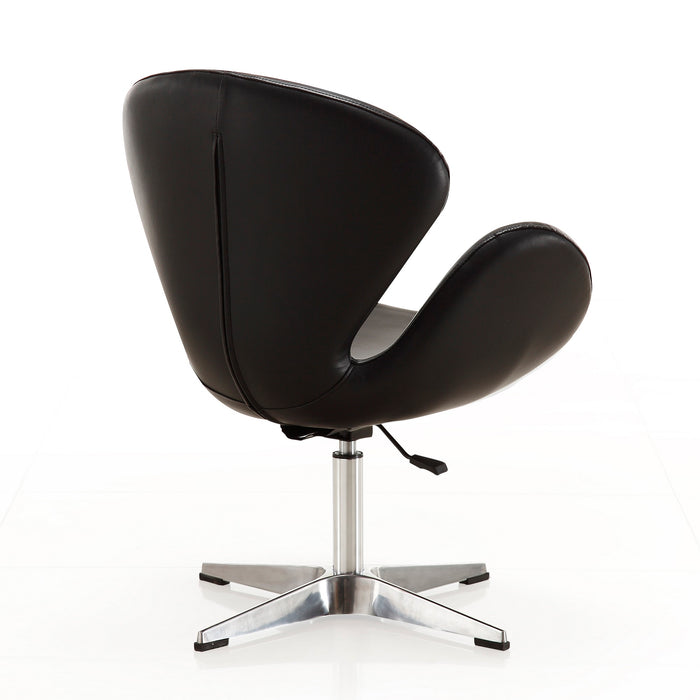 Manhattan Comfort Raspberry Polished Chrome Faux Leather Adjustable Swivel Accent Chair - Black