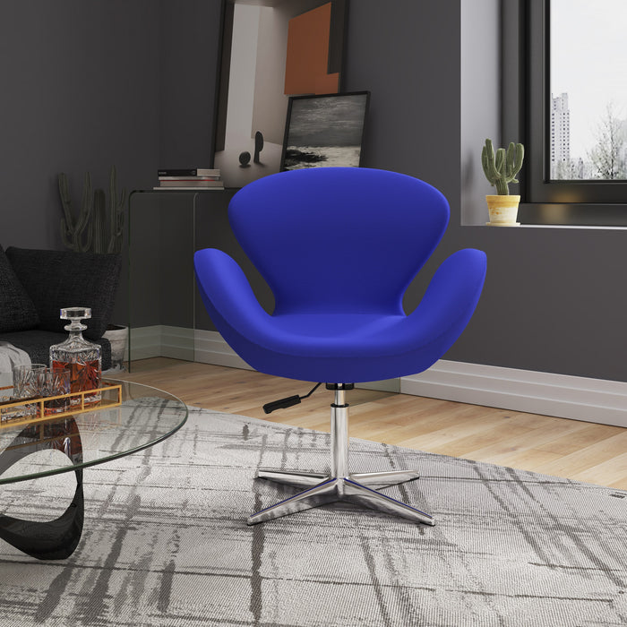 Manhattan Comfort Raspberry Polished Chrome Wool Blend Adjustable Swivel Chair - Blue