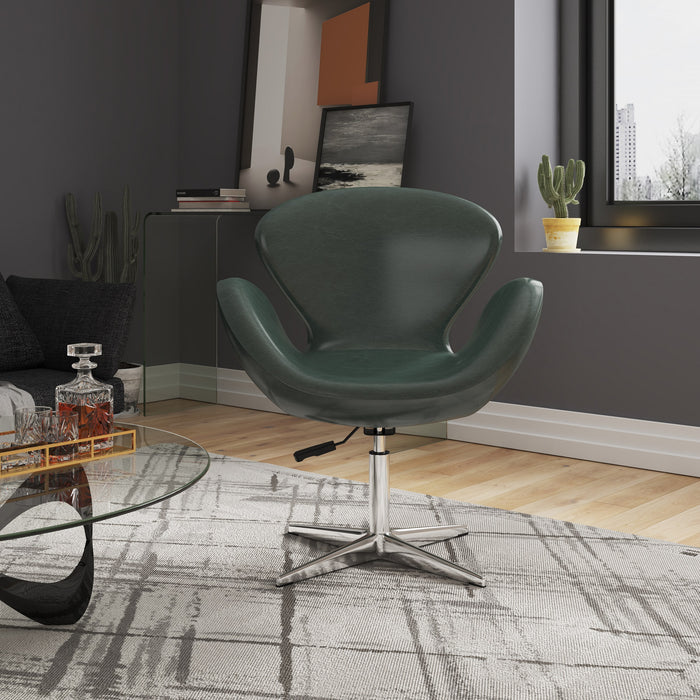 Manhattan Comfort Raspberry Polished Chrome Faux Leather Adjustable Swivel Chair - Forest Green