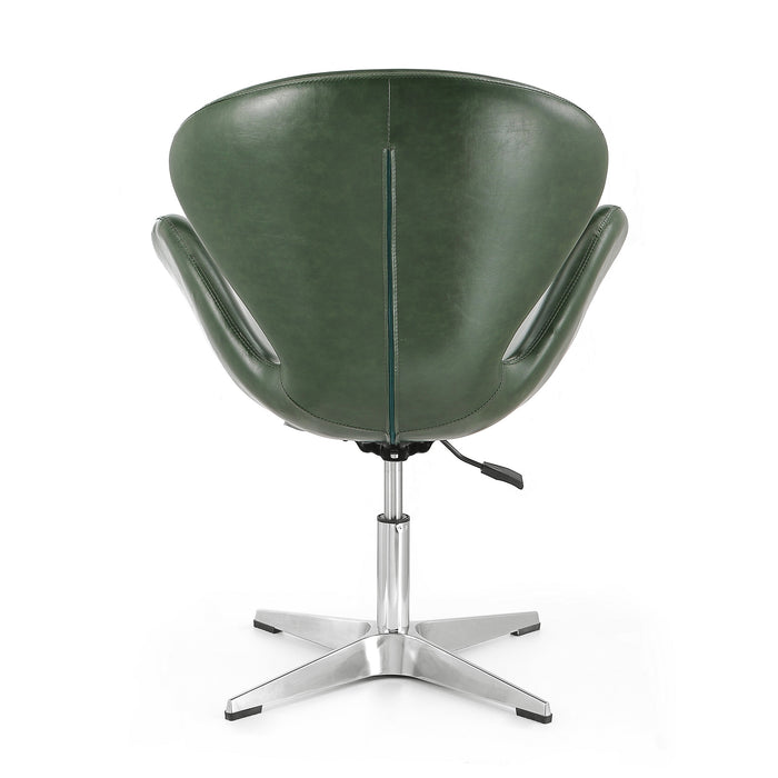 Manhattan Comfort Raspberry Polished Chrome Faux Leather Adjustable Swivel Chair - Forest Green