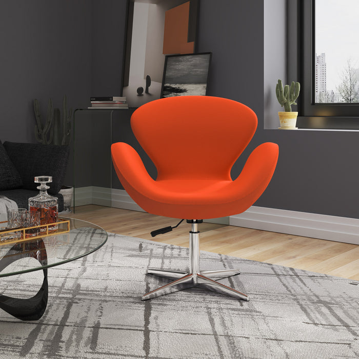 Manhattan Comfort Raspberry Polished Chrome Wool Blend Adjustable Swivel Chair - Orange