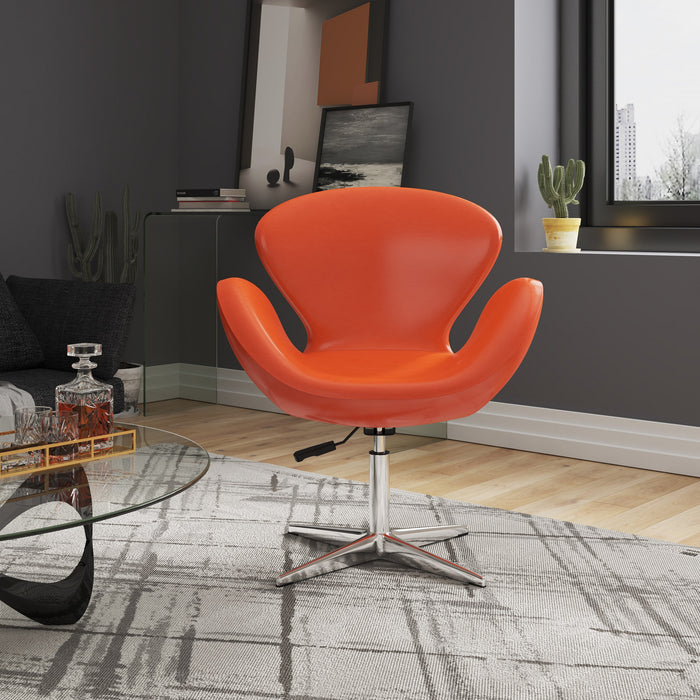 Manhattan Comfort Raspberry Polished Chrome Faux Leather Adjustable Swivel Chair - Tangerine