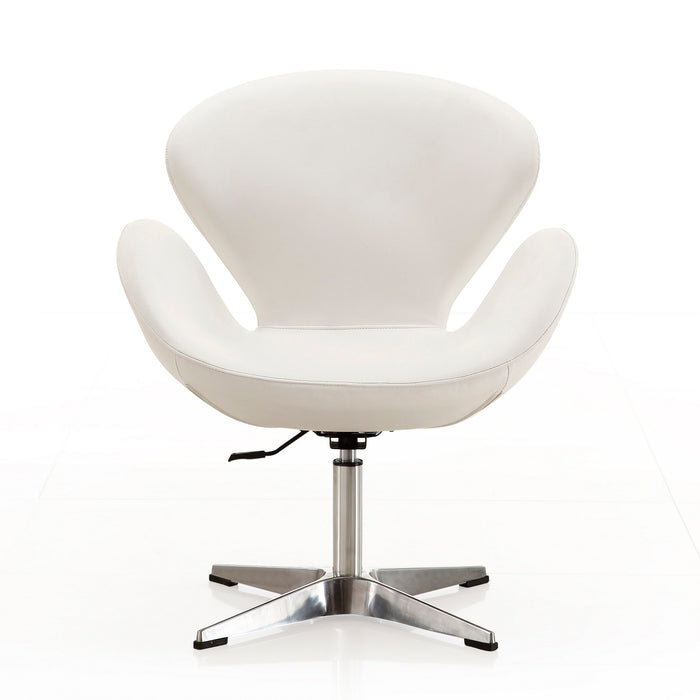 Manhattan Comfort Raspberry Polished Chrome Faux Leather Adjustable Swivel Chair - White