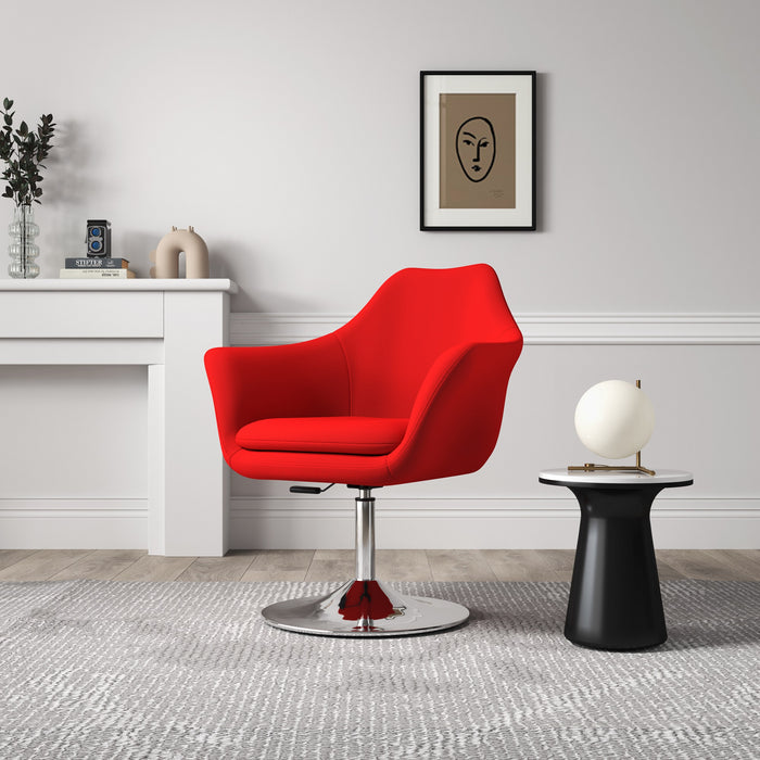 Manhattan Comfort Kinsey Polished Chrome Wool Blend Adjustable Height Swivel Accent Chair - Red