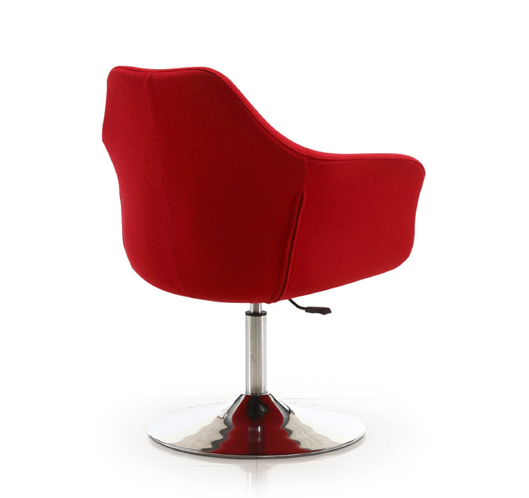 Manhattan Comfort Kinsey Polished Chrome Wool Blend Adjustable Height Swivel Accent Chair - Red