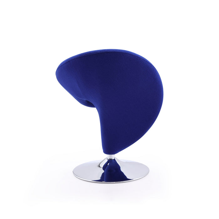 Manhattan Comfort Curl Polished Chrome Wool Blend Swivel Accent Chair - Blue