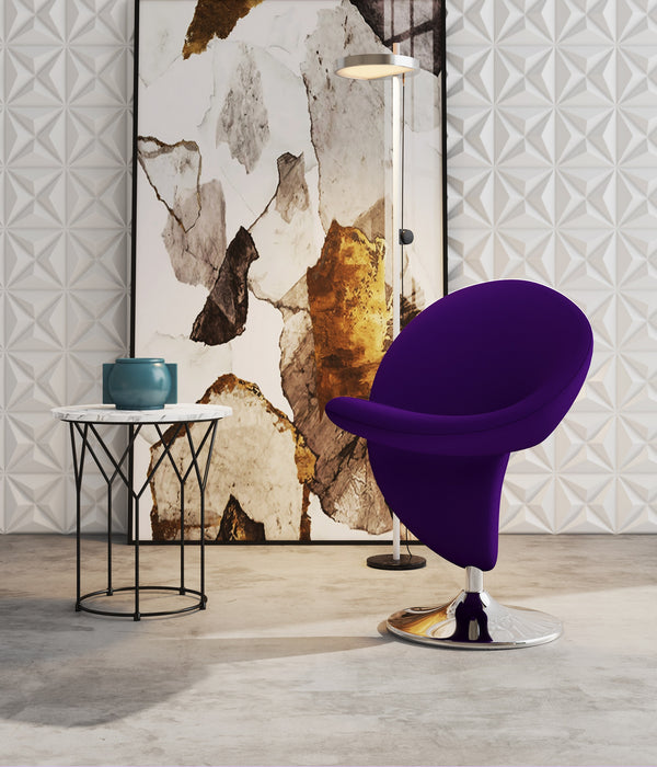 Manhattan Comfort Curl Polished Chrome Wool Blend Swivel Accent Chair - Purple