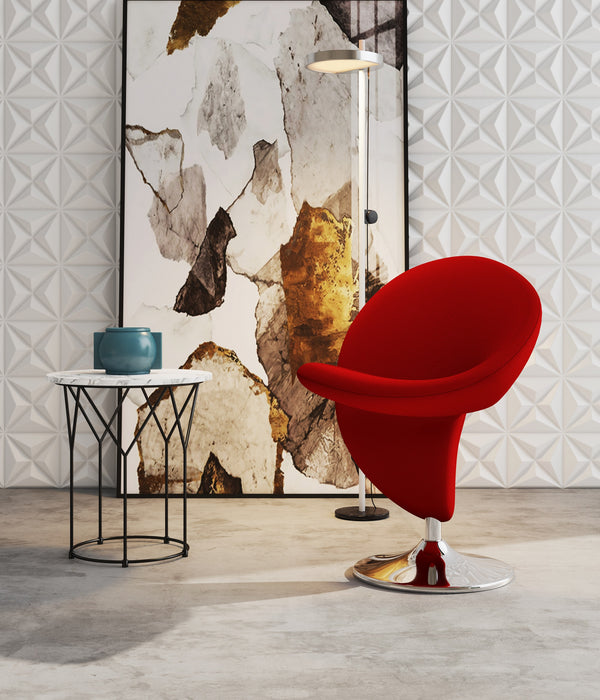 Manhattan Comfort Curl Polished Chrome Wool Blend Swivel Accent Chair - Red