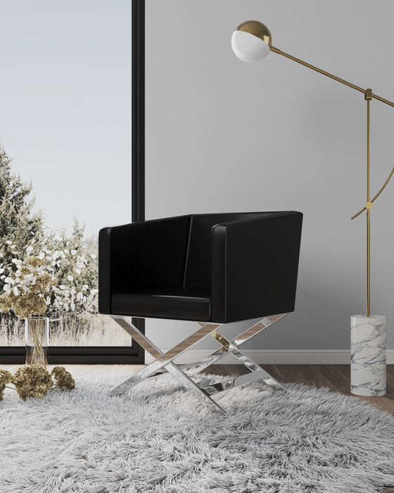 Manhattan Comfort Hollywood Polished Chrome Faux Leather Lounge Accent Chair - Black