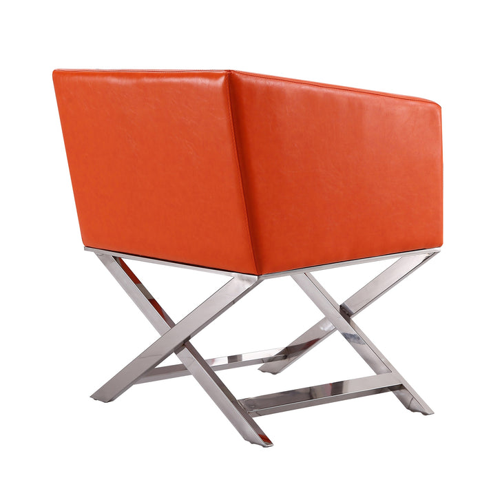 Manhattan Comfort Hollywood Polished Chrome Faux Leather Lounge Accent Chair - Orange