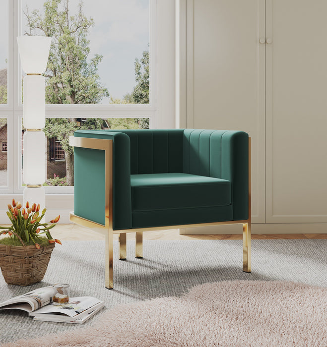 Manhattan Comfort Paramount Polished Brass Velvet Accent Armchair - Forest Green